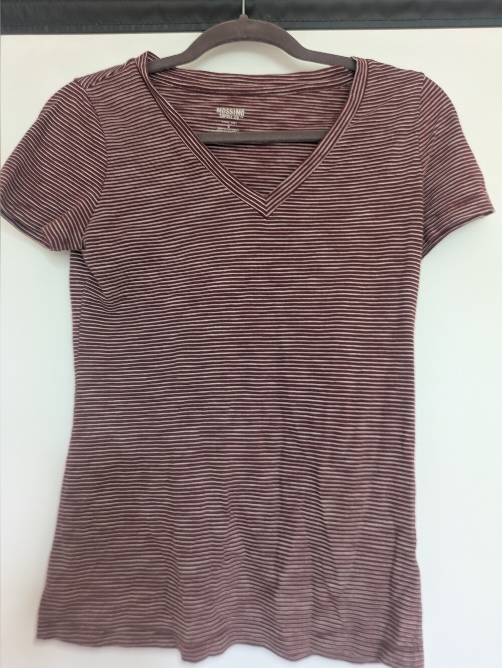 Mossimo Supply Co. Mauve and White Striped V-Neck Short Sleeve Top